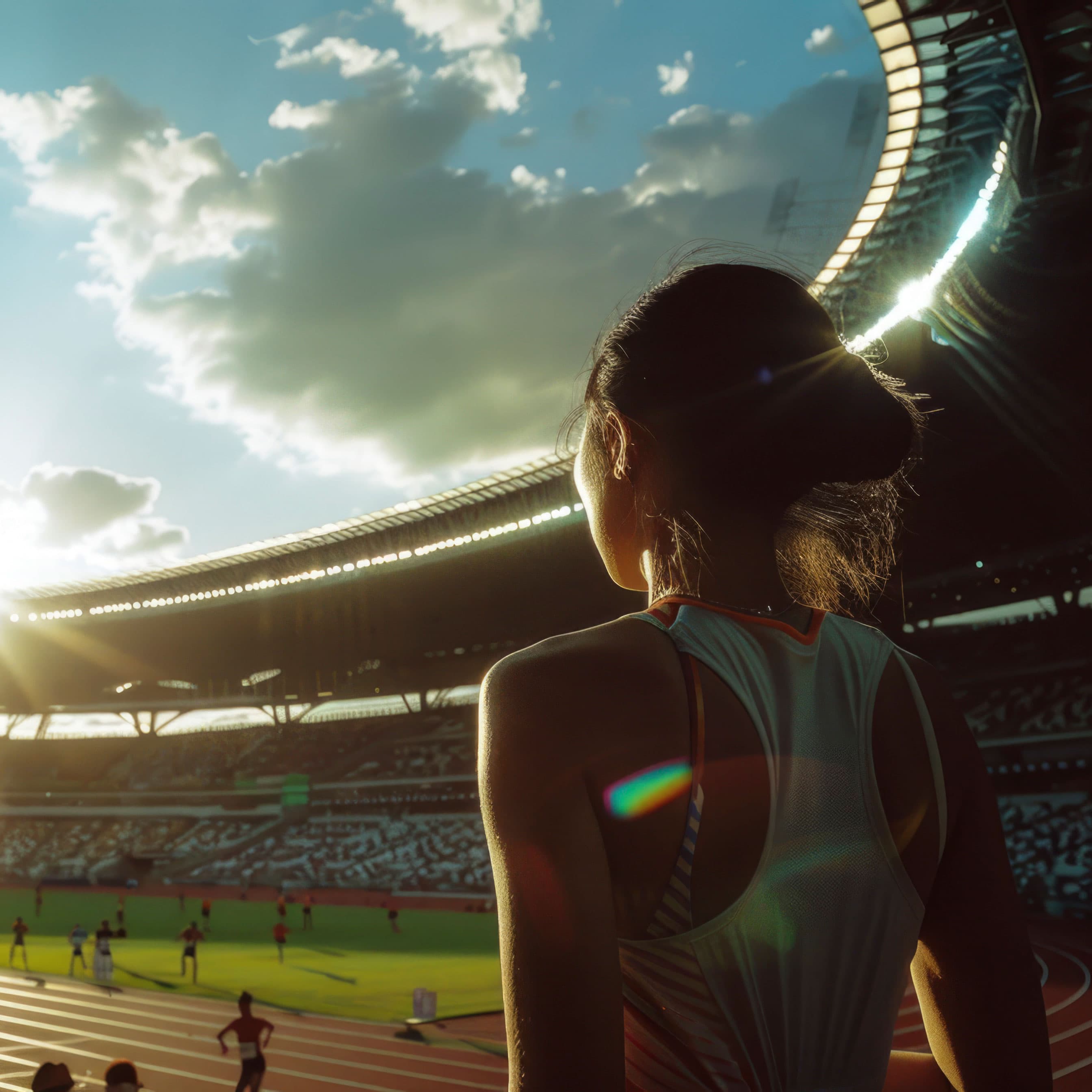 Person viewing a sports stadium